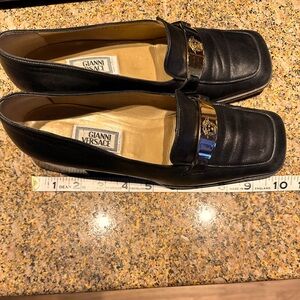 Authentic Gianni Versace Black Leather Square Toe Slip ons …. Size 8